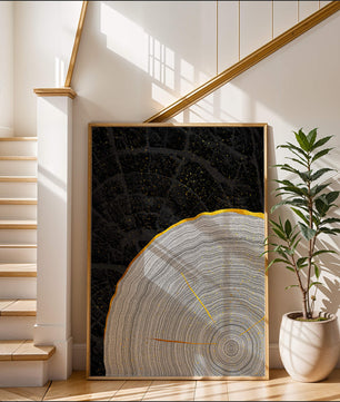 Abstract Wood Grain Pattern with Gold Accents on Black Background - Mi tienda