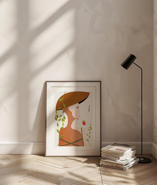Elegant Abstract Portrait of a Woman with Floral Elements and a Large Hat - Mi tienda