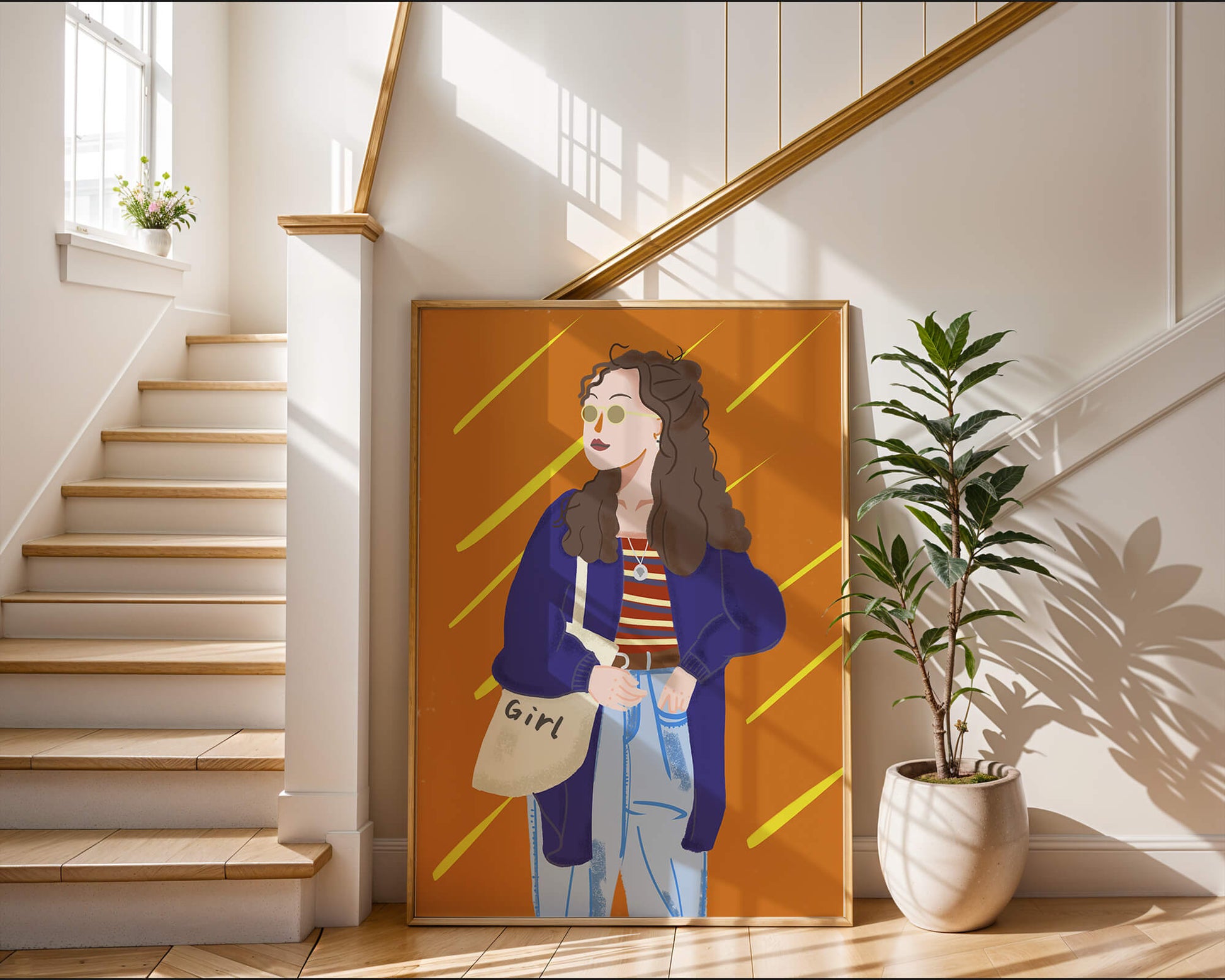 Trendy girl with sunglasses and casual outfit illustration