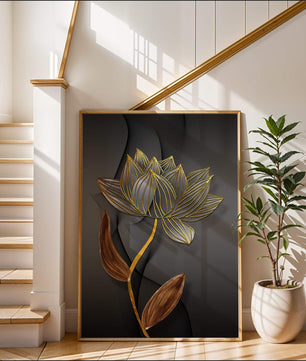 Elegant Gold Outlined Lotus On Dark Background - Mi tienda