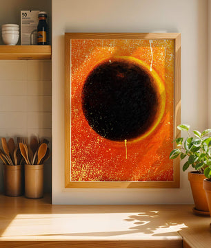 Abstract Representation of a Solar Eclipse with Vibrant Orange and Black Contrast