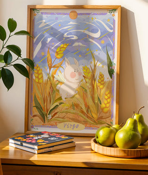 Cute Bunny in Wheat Field with Virgo Zodiac Theme