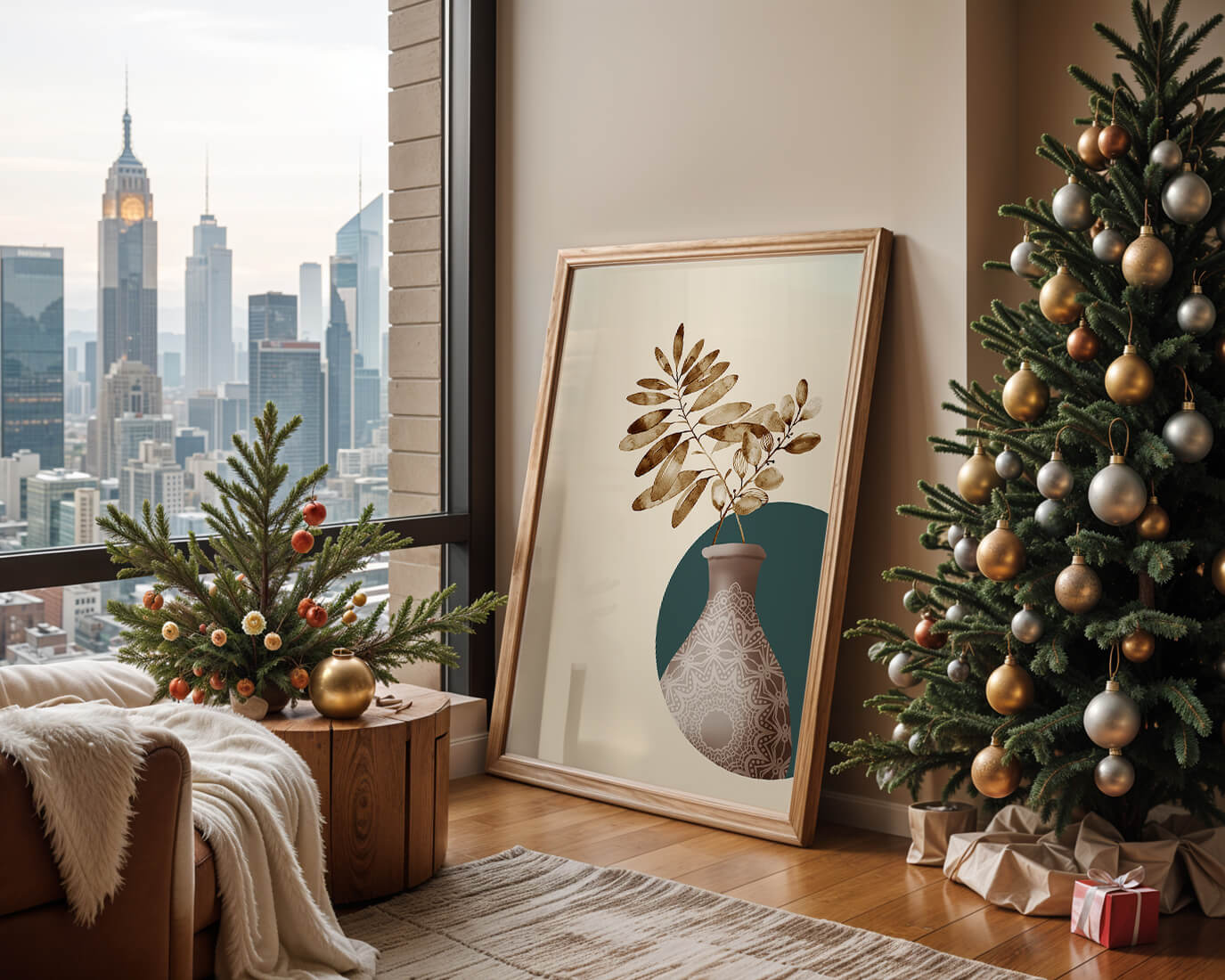Elegant Botanical Illustration With Mandala Vase - Mi tienda