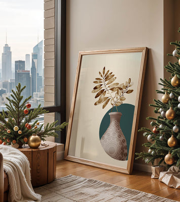 Elegant Botanical Illustration With Mandala Vase