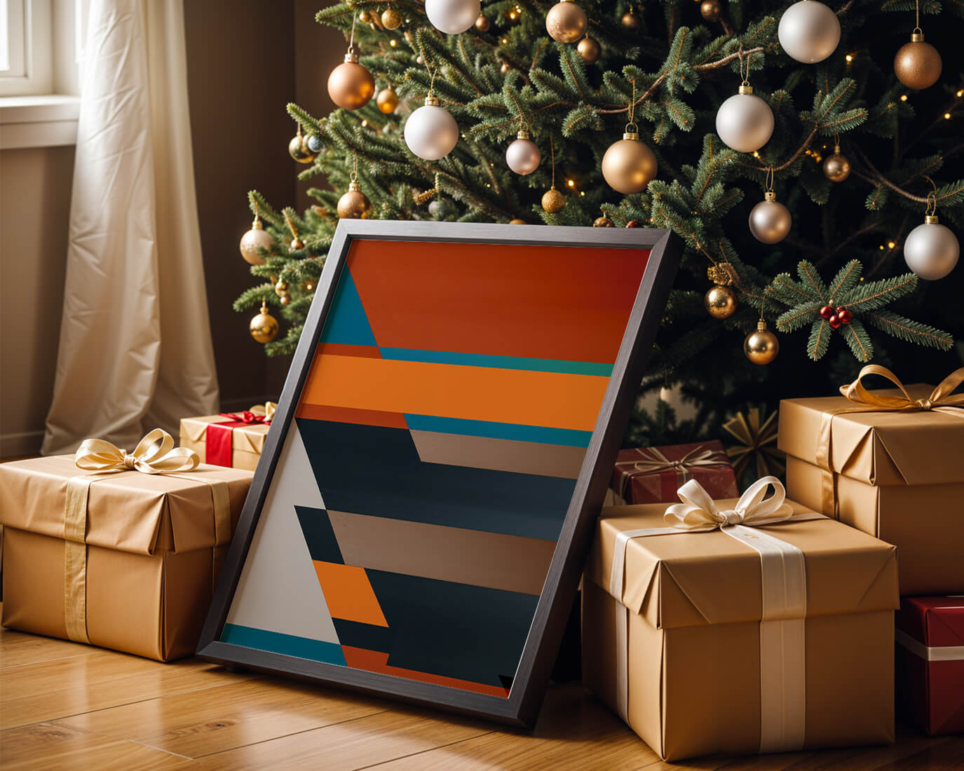 Arte abstracto geométrico con colores llamativos y formas dinámicas