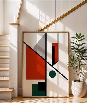 Geometric Abstract Art with Red and Green Accents