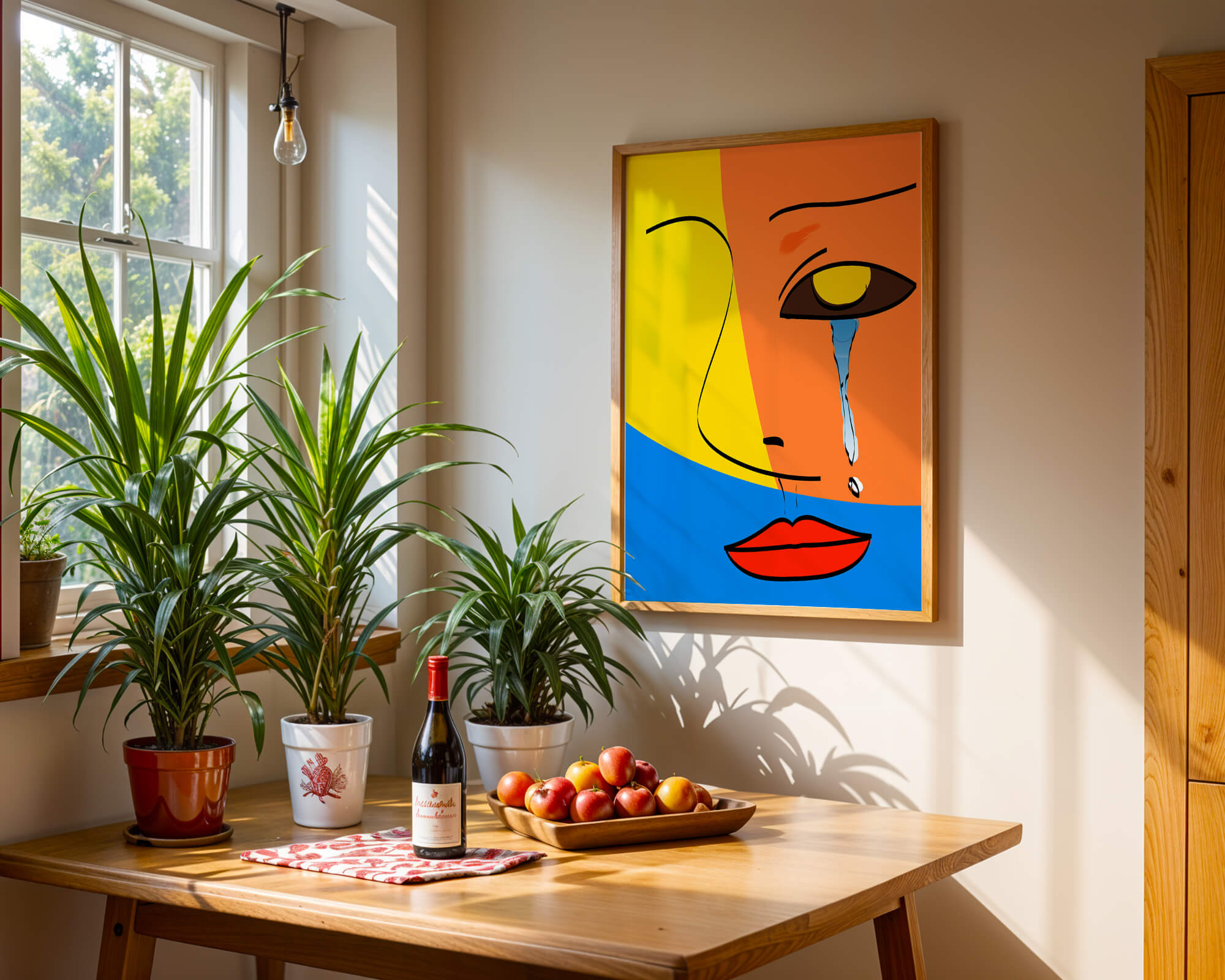 Colorful abstract face art with tear in modern style