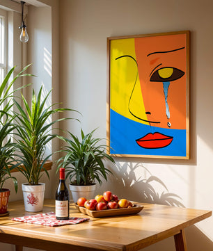 Colorido arte de rostro abstracto con lágrima en estilo moderno