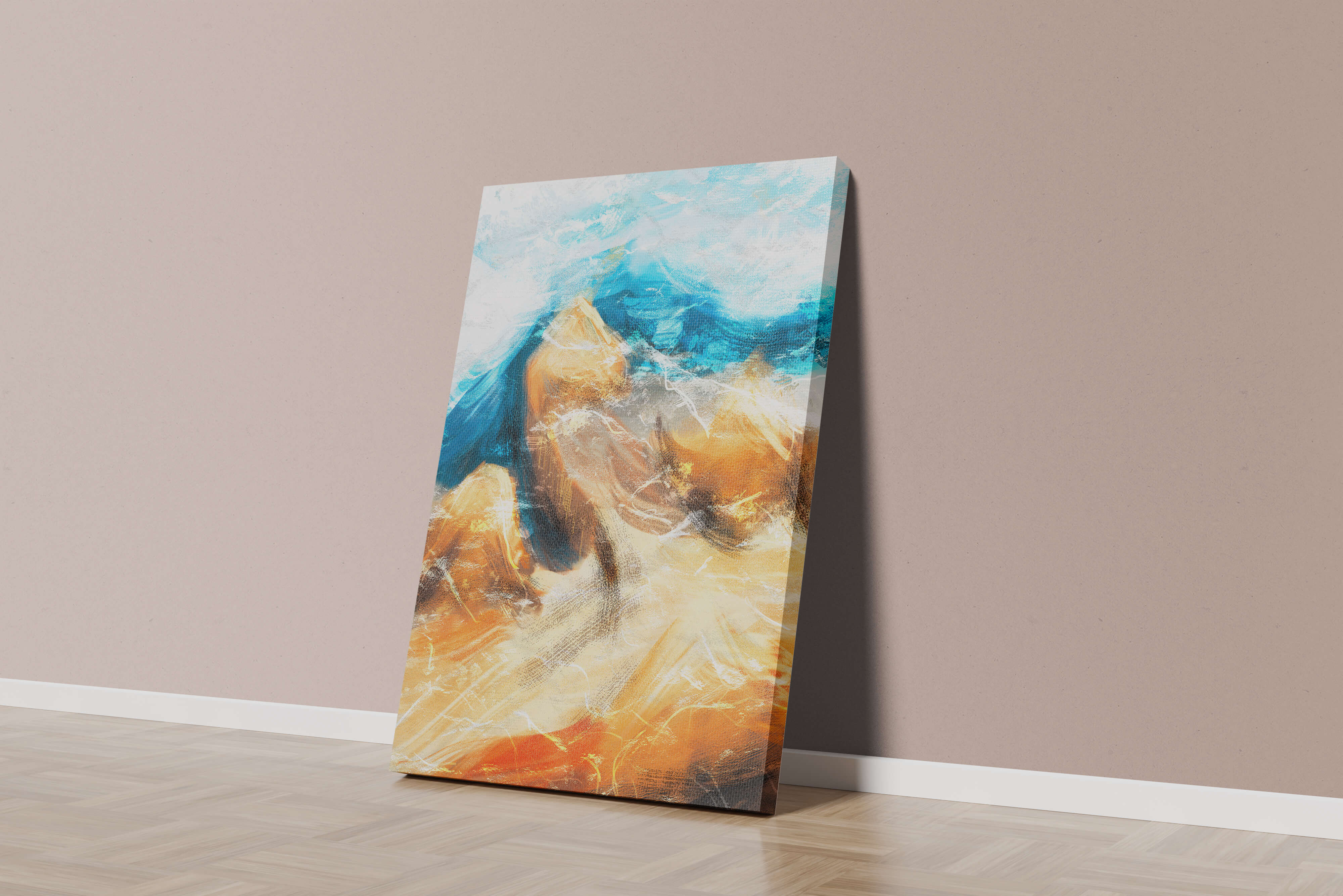 Abstract landscape with blue and golden hues
