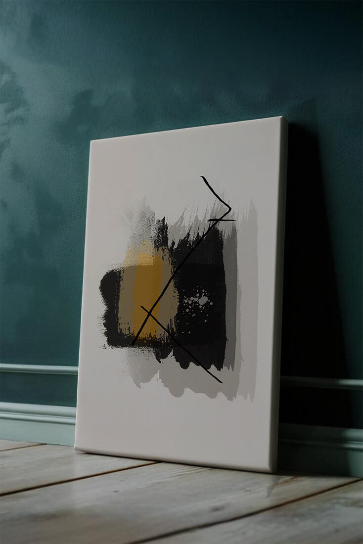 Abstract modern art with golden and black brush strokes