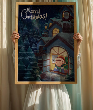 Festive Christmas scene with Santa and a cozy home