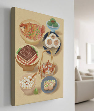 Illustration colorée de la cuisine chinoise avec divers plats