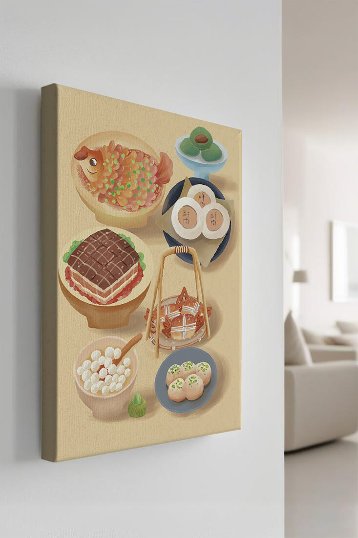 Colorful Chinese Cuisine Illustration with Various Dishes