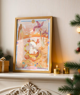 Charming Zodiac Cancer Illustration with Cartoon Bunny on a Beach