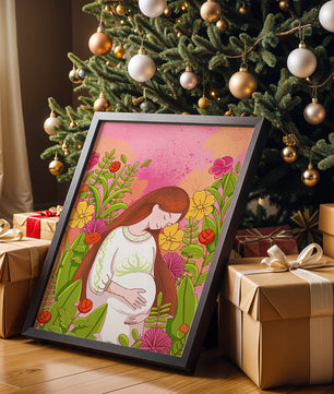 Pregnant Woman Amidst Vibrant Flowers