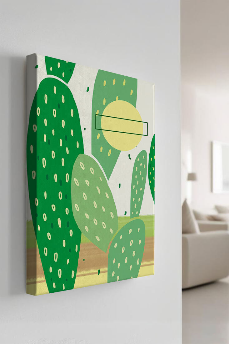 Abstract cactus art with green and yellow elements