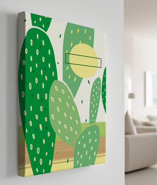 Art abstrait de cactus avec des éléments verts et jaunes
