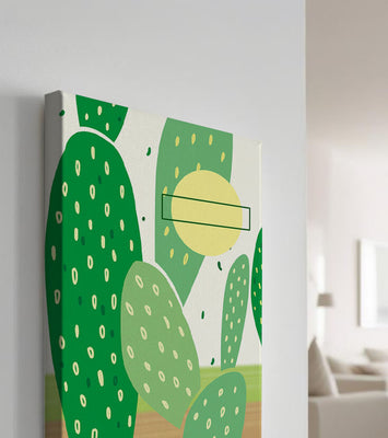 Abstract cactus art with green and yellow elements