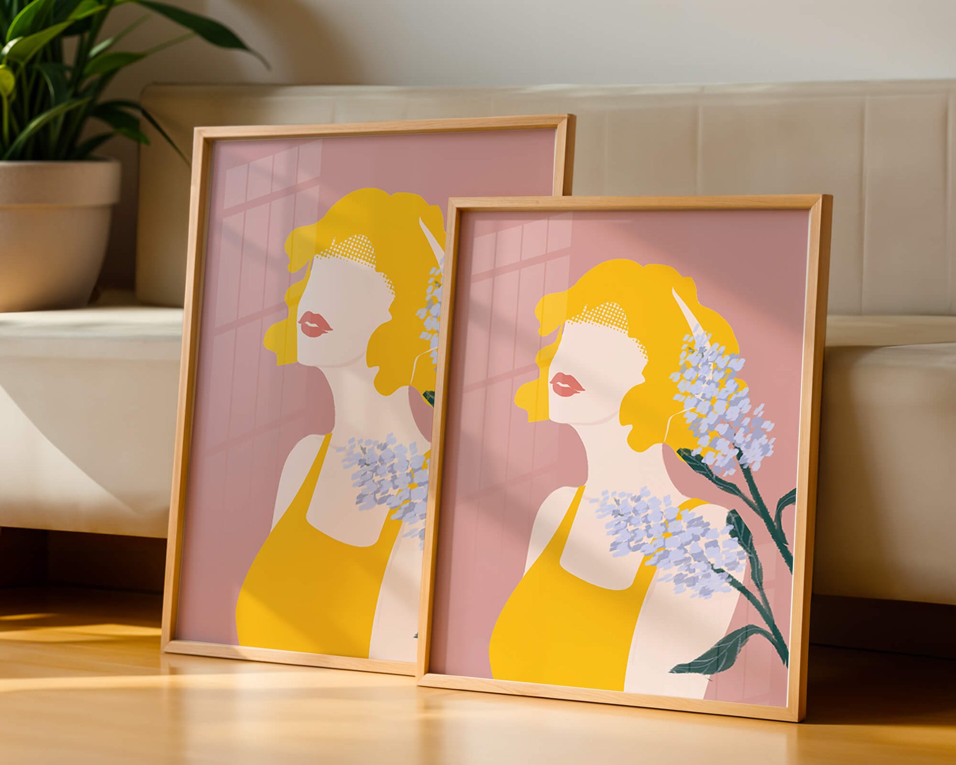 Abstract Portrait with Yellow and Lavender Accents