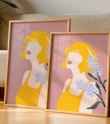 Abstract Portrait with Yellow and Lavender Accents