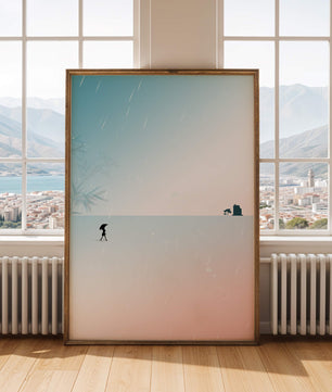 Paisaje Minimalista con Silueta en Ambiente Lluvioso