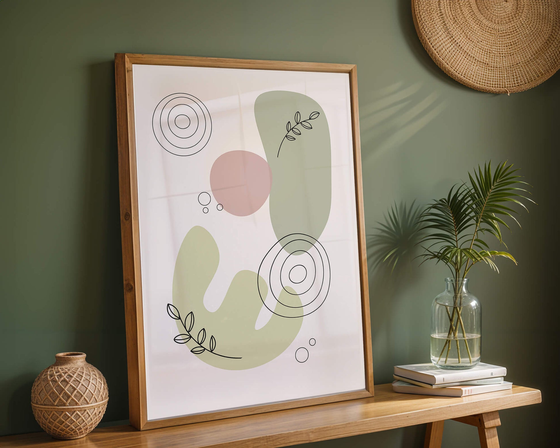 Abstract shapes and leaves in minimalistic design