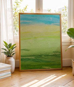 Paisaje abstracto con cielo azul y campos verdes