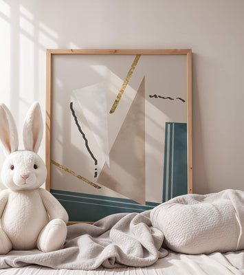 Abstract geometric artwork featuring gold elements