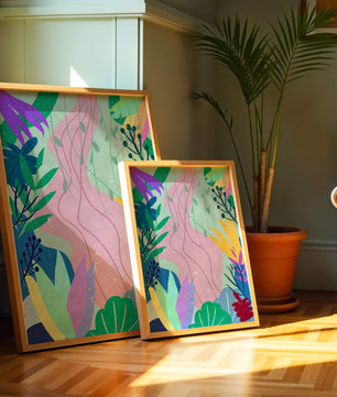 Abstract Botanic Composition with Vibrant Leaves and Shapes