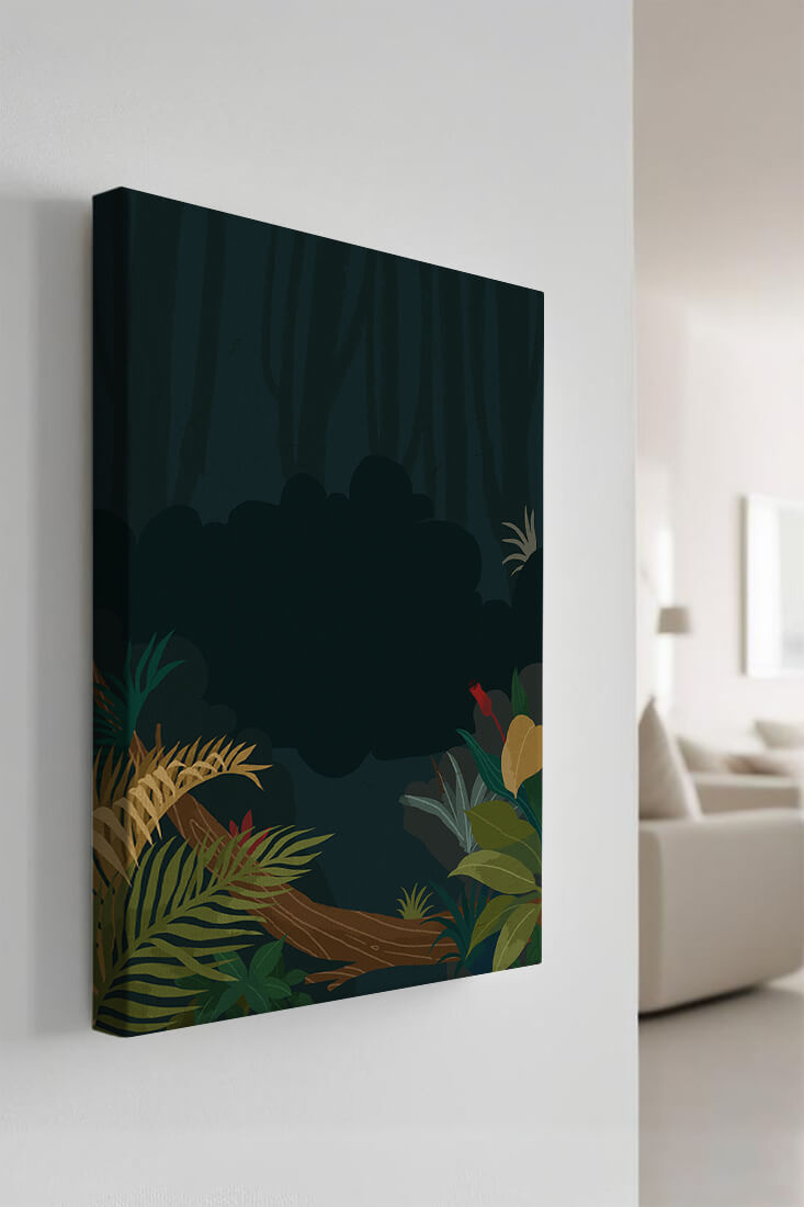 Illustrated Jungle Landscape with Lush Foliage