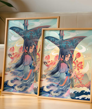 Art fantastique élégant : femme en tenue traditionnelle avec fond floral