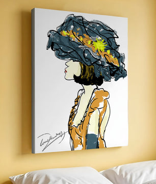 Portrait of a Fashionable Woman with a Large Hat and Gold Accents
