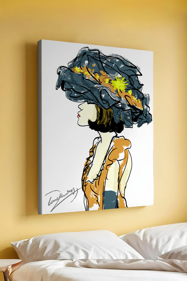 Portrait of a Fashionable Woman with a Large Hat and Gold Accents