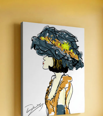 Portrait of a Fashionable Woman with a Large Hat and Gold Accents