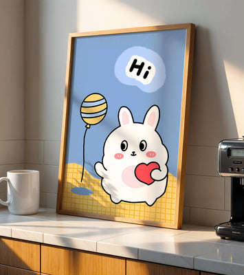 Adorable cartoon bunny with balloon and heart illustration