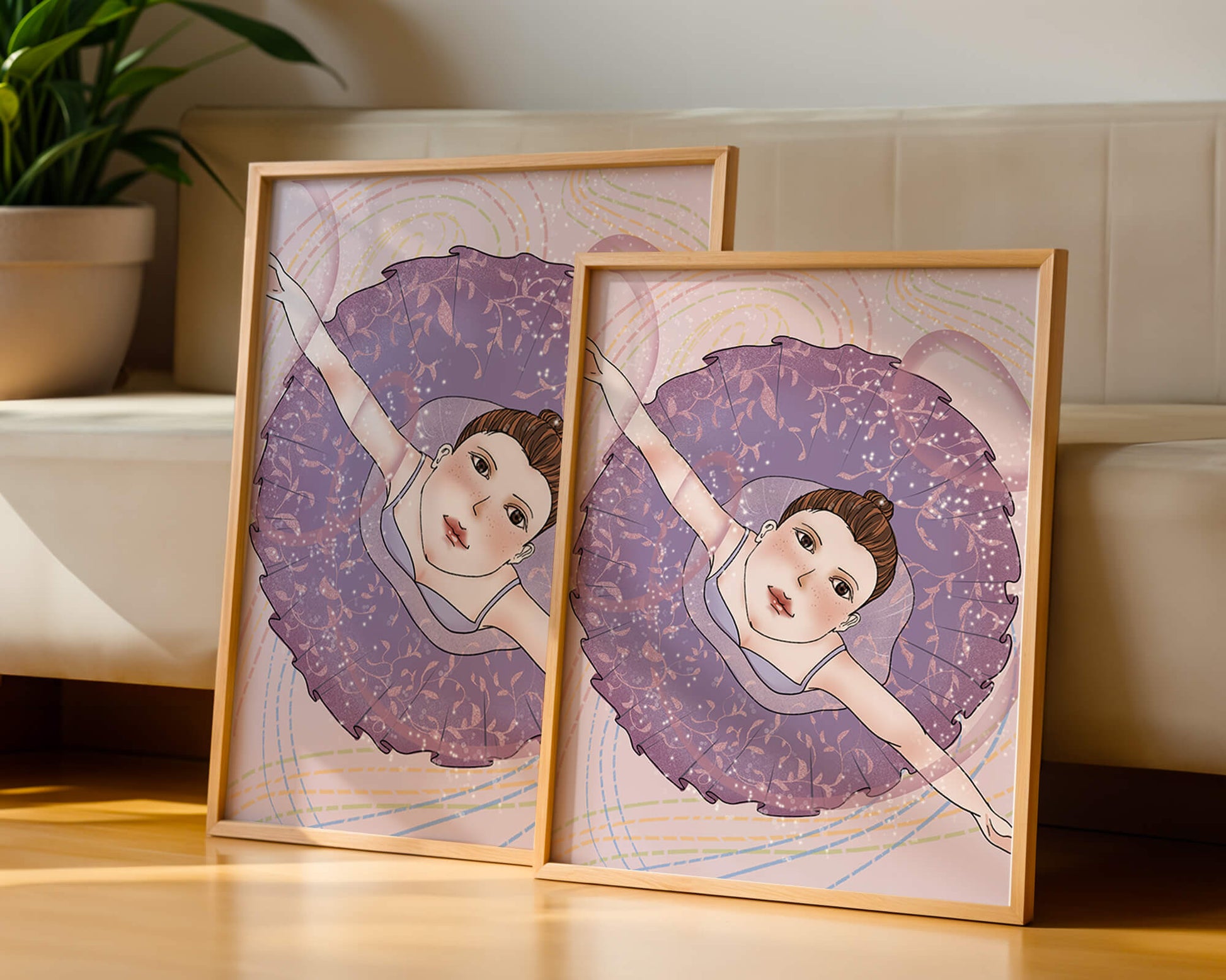 Graceful ballerina in a purple tutu with sparkling details