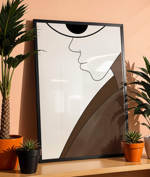 Abstract Portrait with Minimalist Lines and Brown Tones - Mi tienda