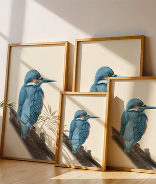 Illustration of a vibrant blue bird on a branch