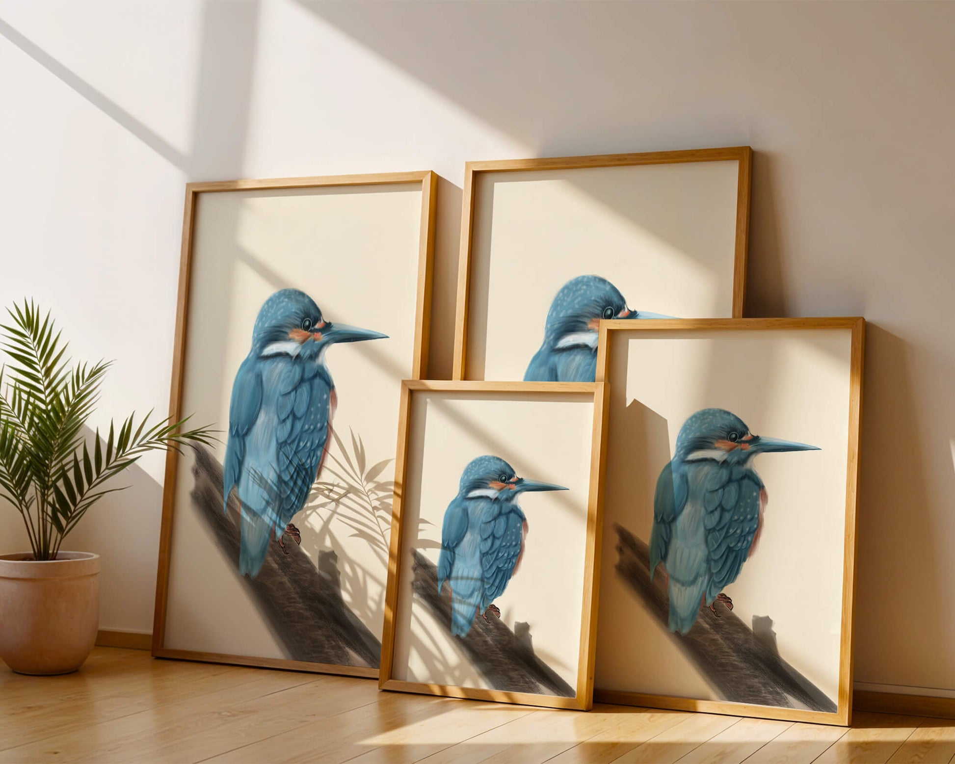 Illustration of a vibrant blue bird on a branch