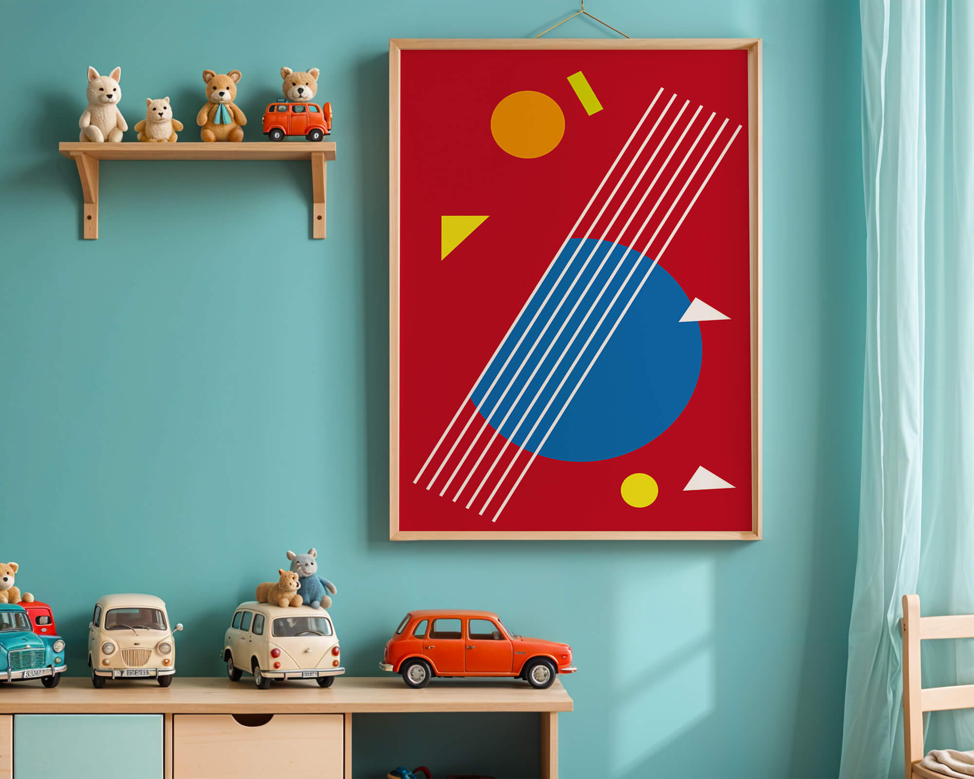 Abstract geometric shapes with bold colors and lines