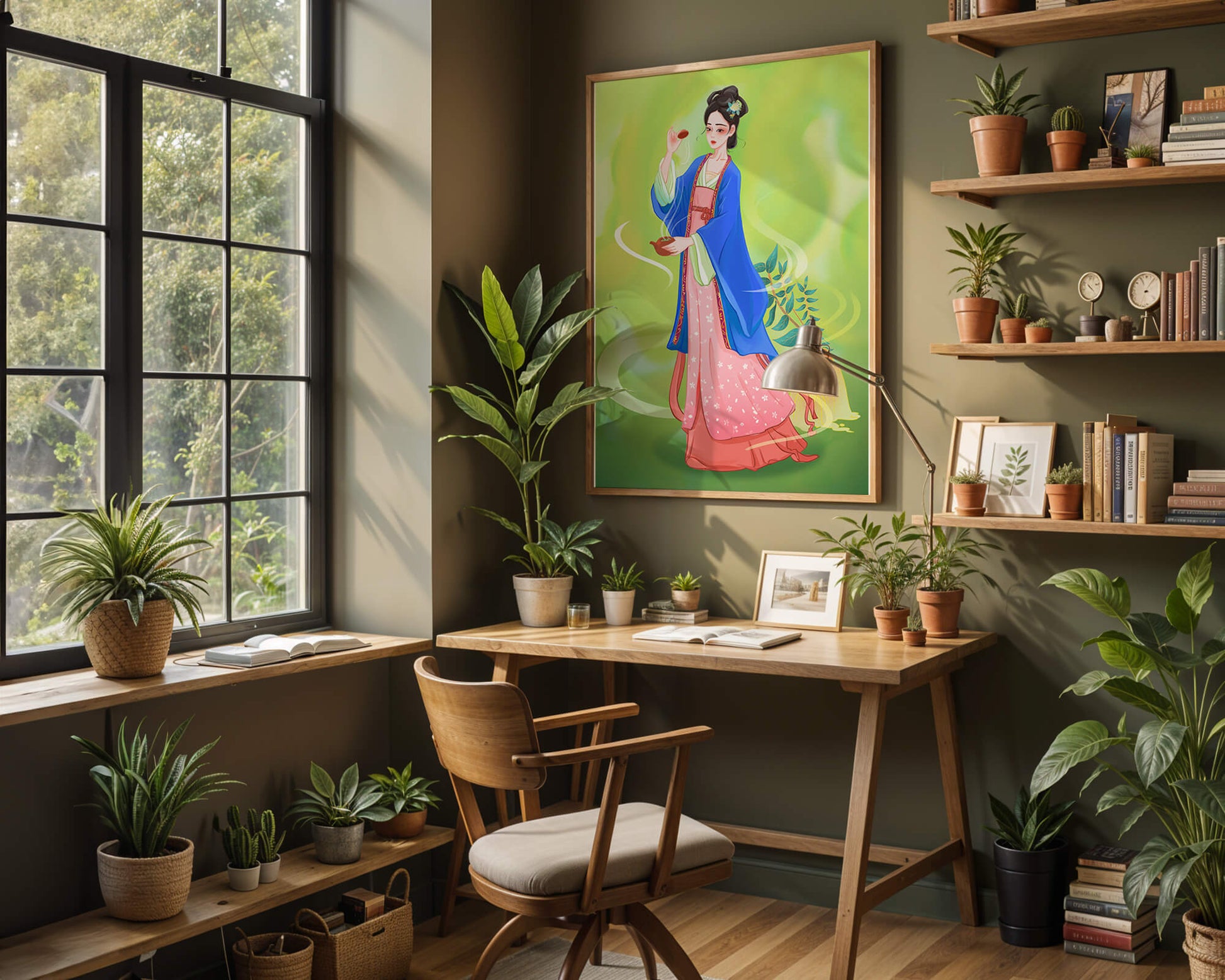 Diseño elegante de mujer en vestimenta tradicional del Este Asiático