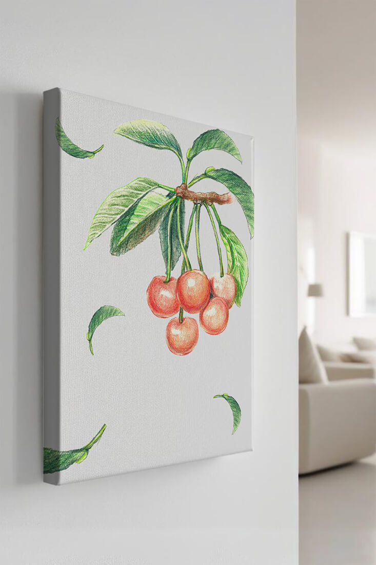Realistic Illustration of Cherry Branch with Green Leaves