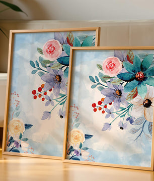 Watercolor floral illustration with vibrant flowers and leaves