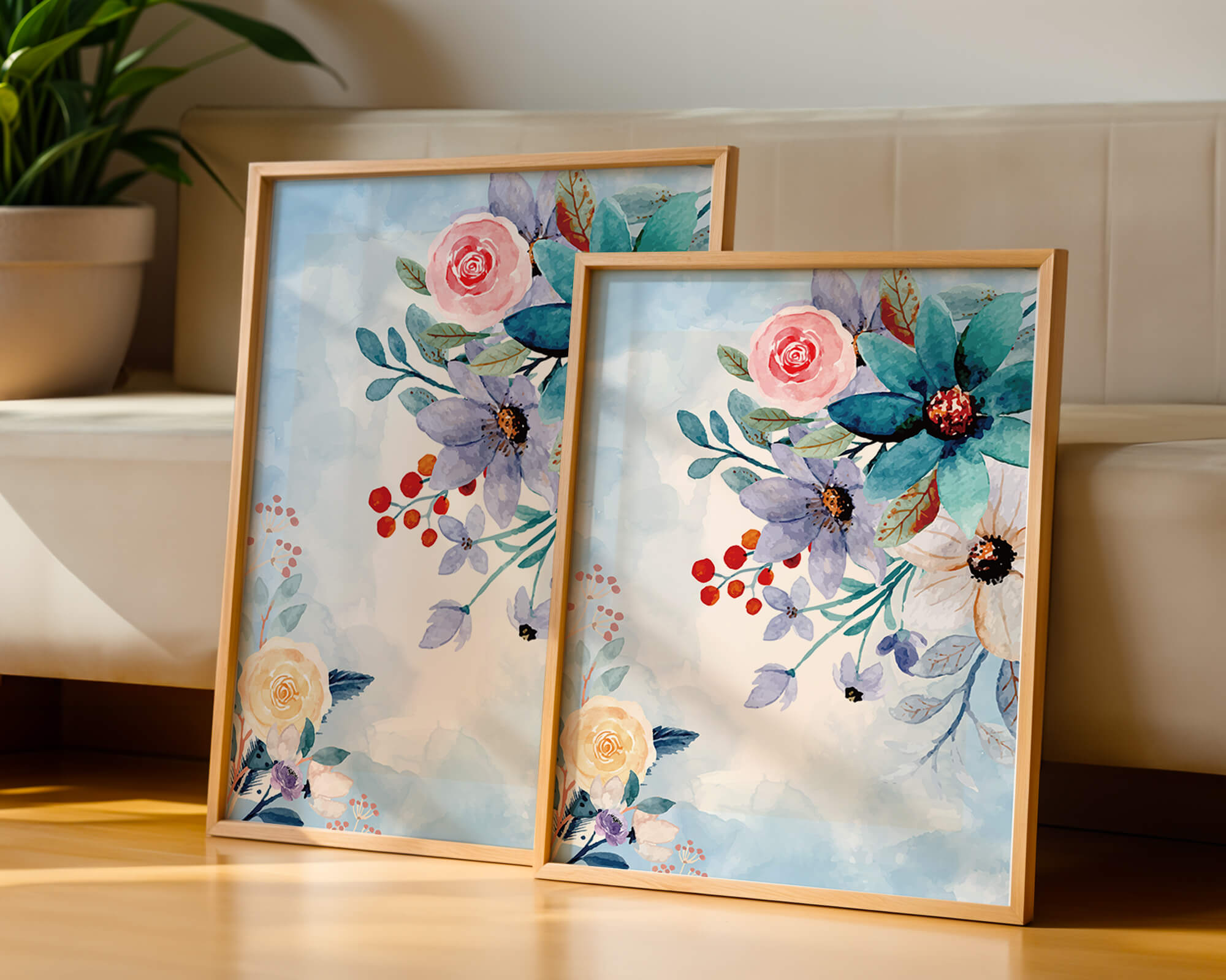 Watercolor floral illustration with vibrant flowers and leaves