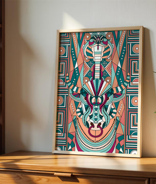Colorful Geometric Animal and Snake Art Design with Tribal Patterns