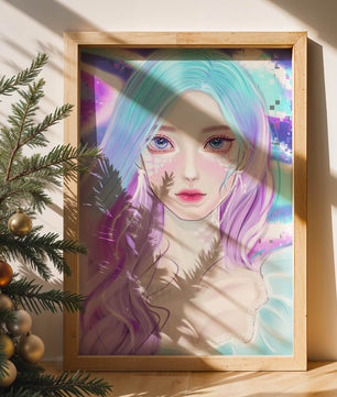 Fantasy portrait of a woman with pastel hair and vibrant features