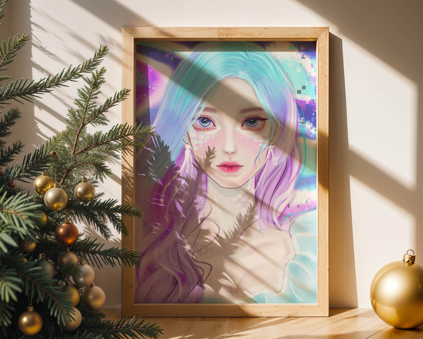 Fantasy portrait of a woman with pastel hair and vibrant features
