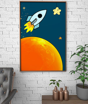 Cartoon Rocket in Space with Yellow Star - Mi tienda