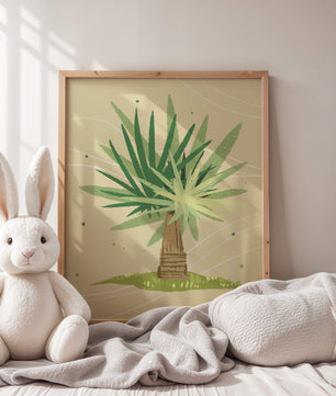Illustrated tropical yucca plant with a textured background