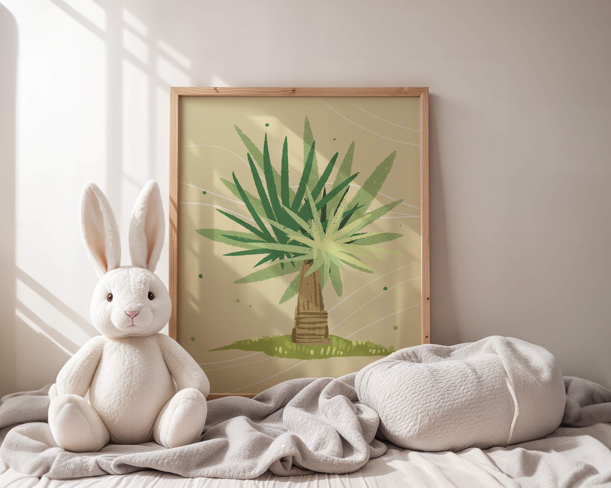 Illustrated tropical yucca plant with a textured background